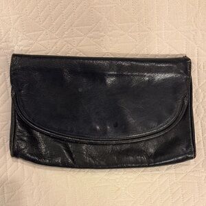 Bloomingdale's Navy Leather Bag with Metal chain